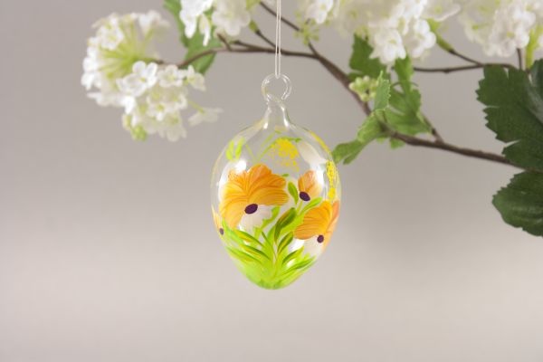Ostereier aus Glas mit oranger Blume ca. 6cm