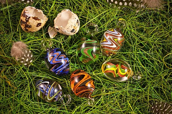 6 massive Ostereier aus Glas bunt gemischt für