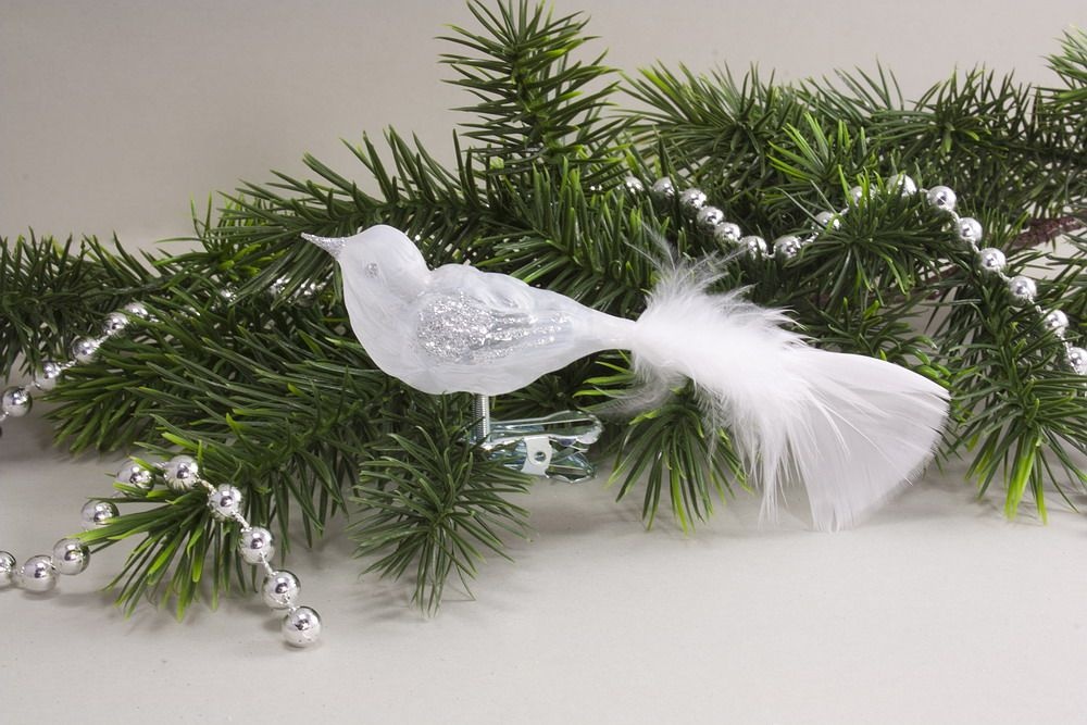 Christbaumschmuck Glas Vogel mit Federn und Sternen auf Clip 8,5cm Rot