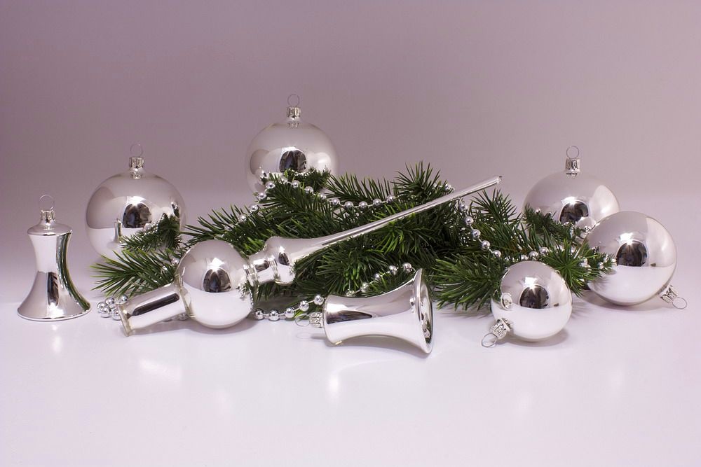 21tlg. Set mit Weihnachtsbaumspitze silber Glanz uni