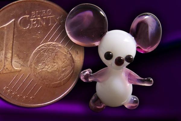 Glasfigur Glasmaus Mini-Maus aus Glas violett