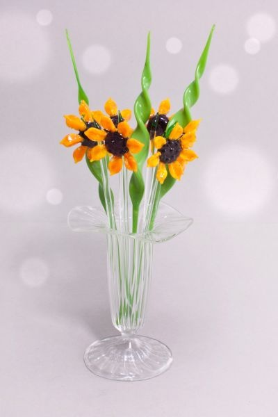 Bowlespieße Glas 10teilig Sonnenblume im Set gedrehtes Blatt