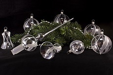 Weihnachtsbaumkugeln glasklar mit Silber handbemalt
