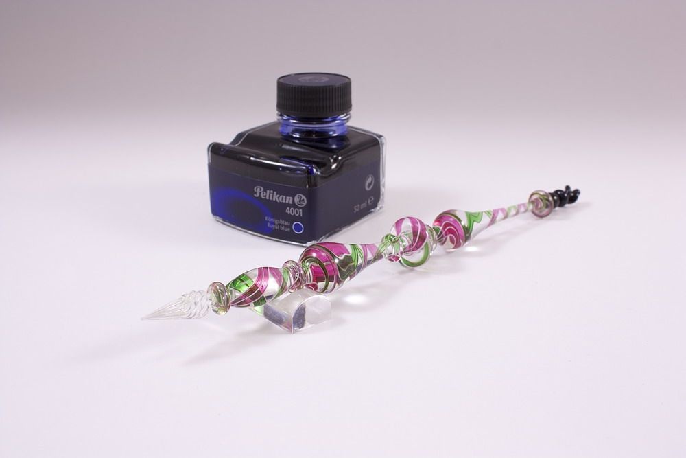 Geschenkset mit Glasschreiber de luxe grün rose` transparent