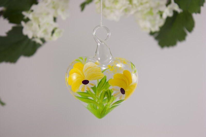 Glasherz Herz 5 cm aus Glas - Blume gelb