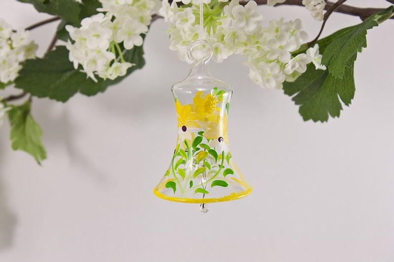 Glasglöckchen 4 cm mit Blumenmotiv in gelb