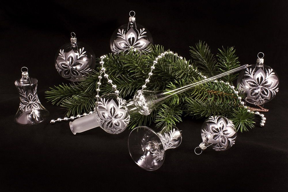 21tlg. Set  Christbaumschmuck transparent silber Christrose