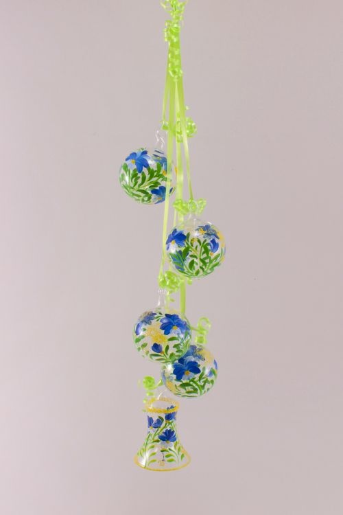 Dekoration aus Glas - Gebinde mit Glocke Blume blau