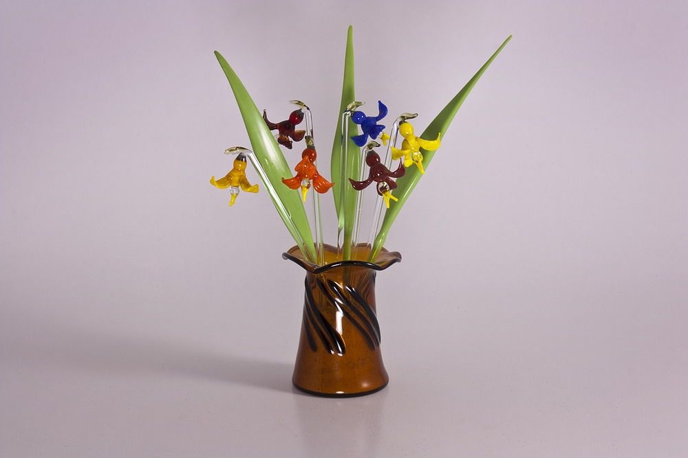 Bowlespieße aus Glas 10-teiliges Set bunte Orchideen