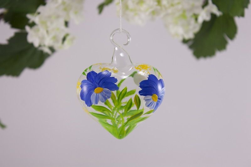 Glasherz 5 cm Herz aus Glas - Blume blau