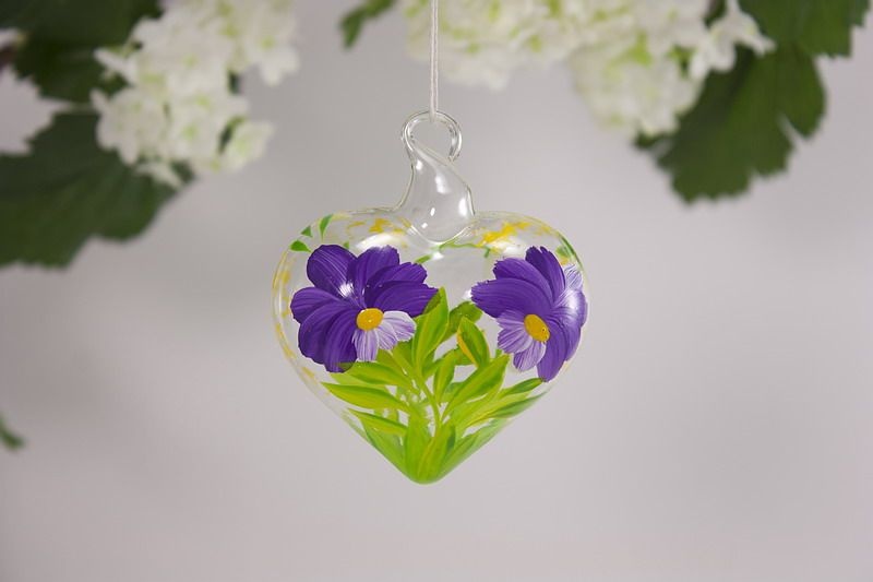 Glasherz 5 cm Herz aus Glas - Blume lila