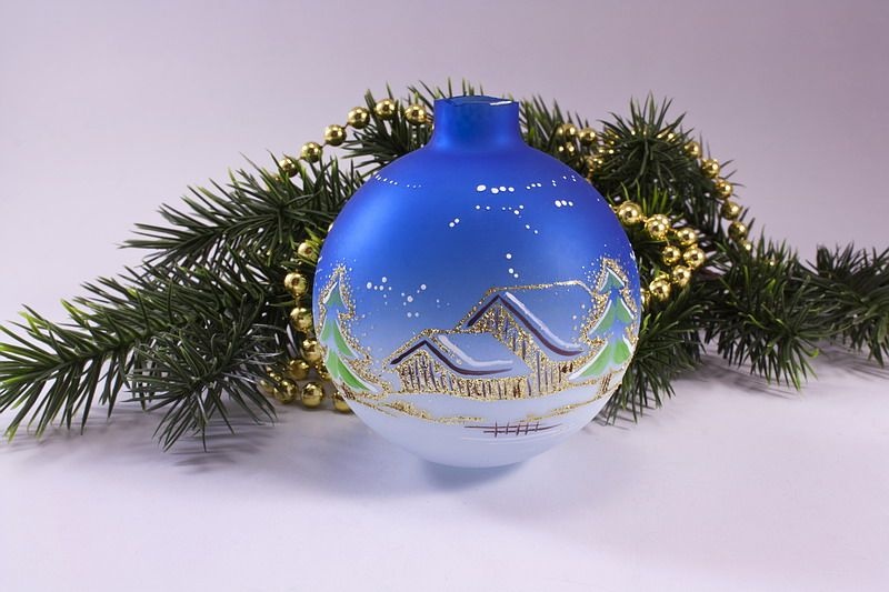 schönes Leuchtgehänge Blau mit 5 Glaskugeln Glaskunst Thüringer Wald Lauscha 