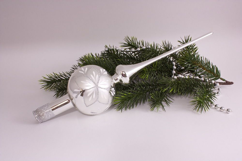 Baumspitze 8cm Silber Glanz mit Christrose