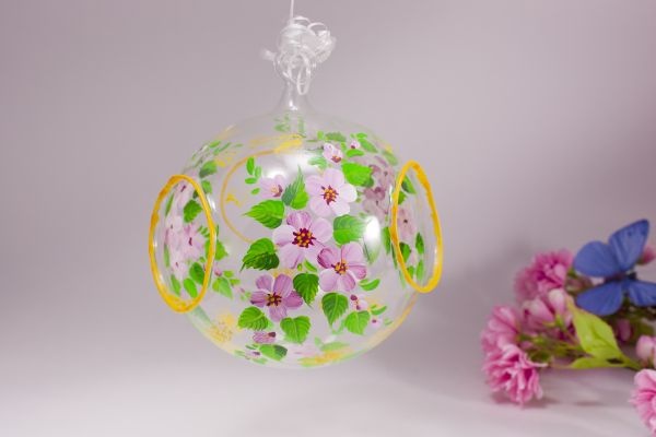 Fensterkugel Glaskugel Mandelblüte rosa inkl. Led-Teelicht