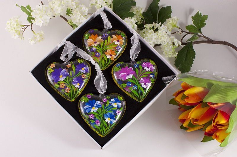 4 Glasherzen 8cm x 8cm x 2cm